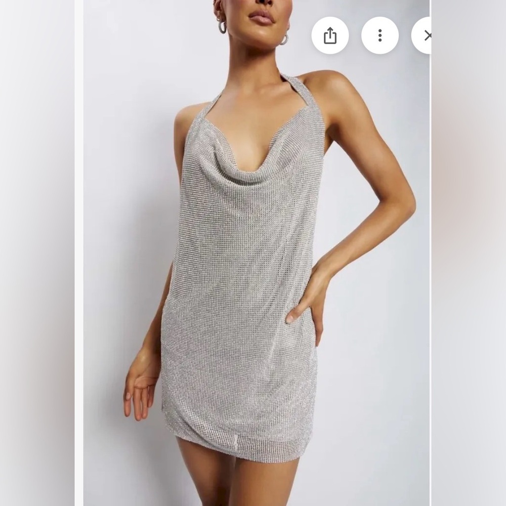 Meshki Shimmering Silver Halter Dress